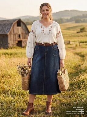 Lane Bryant NWT Plus 18W Maxi Dark Denim Jean Skirt Actual W 40 L 34.5 Sweep 72